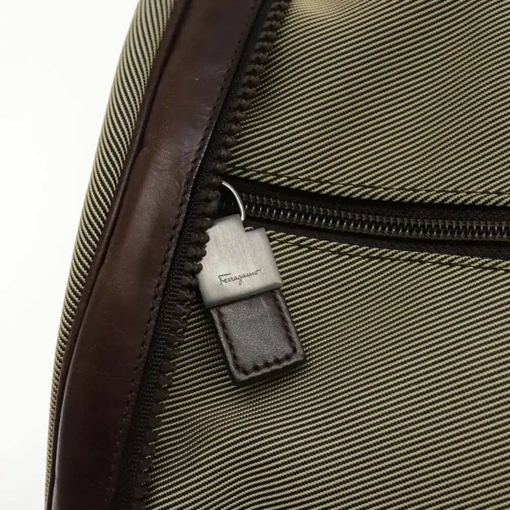 Salvatore Ferragamo Boston Bag Canvas Beige Silver